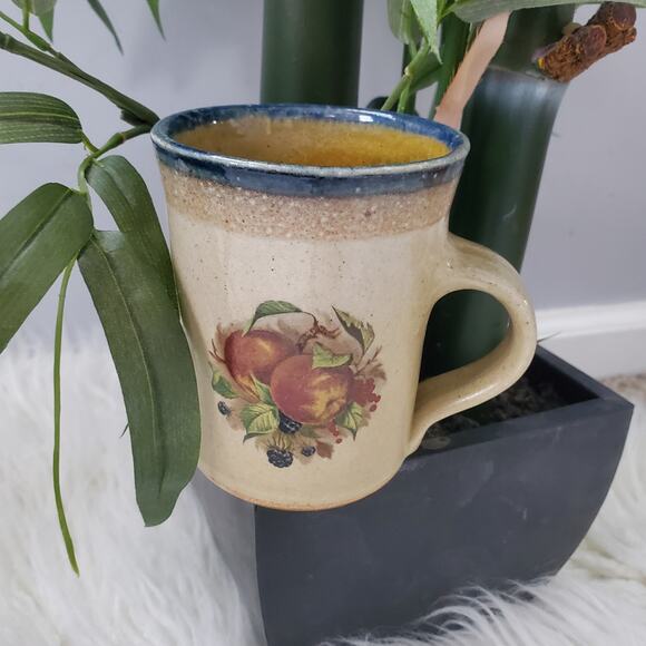 Fruit Motif Hand Thrown Pottery Coffee Tea Mug Cup - Picture 1 of 6